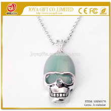 Natural Green Aventurine Gemstone Skull Pendant Necklace 10SN0170 with 60CM Silver Chain Semi Precious Stone Crystal Jewelry
